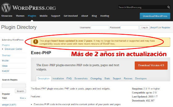 wordpress plugin desactualizado